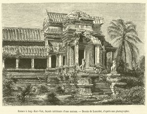 Angkor-Vat romjai, egy ház belső homlokzata (metszet) alkotó: French School