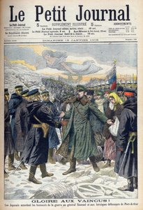Orosz-japán háború 1904-1905: A japánok megengedték Stoessel tábornoknak és Port Arthur orosz védelmezőinek a tiszteletbeli megadást. A Le petit Journal, Párizs alkotó: French School