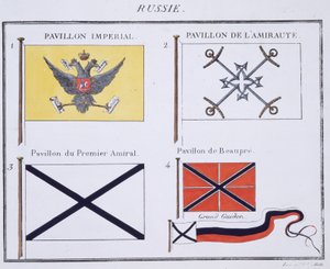 Orosz zászlók, egy francia zászlóskönyvből, 1819 körül alkotó: French School