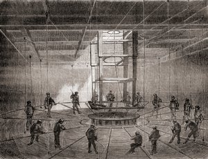 Tengerészek és munkások tekercselték fel a transzatlanti távírókábelt a S.S. Great Eastern fenéktartályaiban alkotó: French School