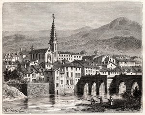 Saint-Antonin-Noble-Val (Saint Antonin Noble Val) - Languedoc-Roussillon-Midi-Pyrenee - metszet „France illustree: Geography, History, Statistical Administration” V.A. Maláta-barna. 1884 alkotó: French School