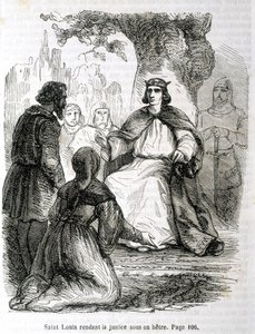 Saint Louis igazságot szolgáltat egy bükkfa alatt - L.-P. „Histoire de France” című művében. Anquetil alkotó: French School