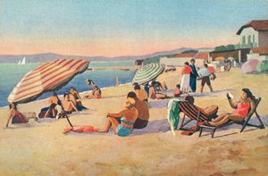 Saint Tropez: A bouillabaisse strand (színes litográfia) alkotó: French School