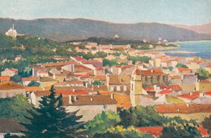 Saint Tropez: általános nézet (színes litográfia) alkotó: French School