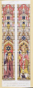 Szent Valerie, szűz és vértanú Limoges-ban (3. század) és Saint Martial, Limoges-i eveque (3. század), Aquitánia védőszentje. Fac simile a Cathedrale de Limoges ólomüveg ablakait reprodukálja. alkotó: French School