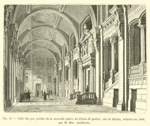 Salle des pas perdus a Palais de Justice új bejáratánál, a rue de Harlay, 1868-ban fejeződött be, M Duc építész. alkotó: French School