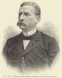 Salomon-Auguste Andree, az Északi-sark felfedezője léggömbben (metszet) alkotó: French School