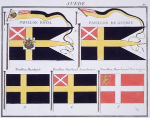 Skandináv zászlók, egy francia zászlóskönyvből, 1819 körül alkotó: French School