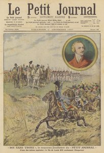 Jelenet a "Trón nélküli király" című újságból, a Le Petit Journal új sorozatából (színes litho) alkotó: French School