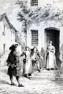 Jelenet A feleségek iskolájából, Moliere alkotó: French School