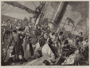 Jelenet egy francia gőzhajó fedélzetén Havre-ból Honfleurbe (metszet) alkotó: French School