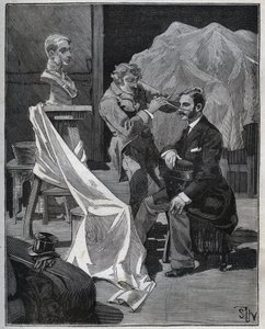 Szobrászat, szobrászműhely, fókusz és mellszobor. Metszet 1880-ból Adolphe BITARD „” Les arts et metiers illustres” című könyvébe. alkotó: French School
