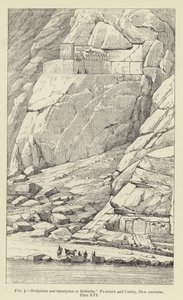 Szobrok és felirat a Behistunban (metszet) alkotó: French School