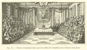 Anatómia foglalkozás a Tudományos Akadémia egyik termében a Louvre-ban alkotó: French School