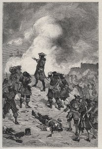 Sebastian, Vauban prestre ura (1633-1717), Franciaország marechalja megvédi Bresztet az angol flotta 1695-ös támadása ellen – Louis Dumas 1889-es „Les Hommes Celebres de la France”-ba vésve. alkotó: French School