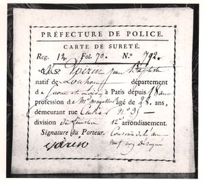 Biztonsági kártya, 1808 (papíron toll és tinta) alkotó: French School