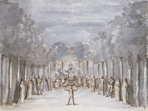 Opera díszlete, a Les Menus Plaisirs du Roi című gyűjteményből (toll és tinta, WC papíron) alkotó: French School
