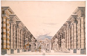 Egy ismeretlen színdarab díszlete, a Menus Plaisirs du Roi (toll, tinta és akvarell papíron) című gyűjteményből alkotó: French School