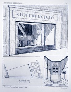 Üzlet előlapja, 2. tábla, Louis-Pierre Sezille Devantures de Boutiques illusztrációja, Párizs, 1927 alkotó: French School