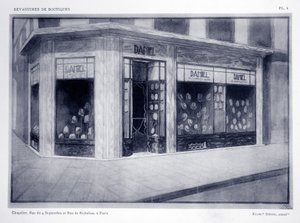 Üzlet előlapja, 4. tábla, Louis-Pierre Sezille Devantures de Boutiques illusztrációja, Párizs, 1927 alkotó: French School