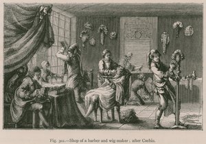 Borbély és parókakészítő boltja; Cochin után alkotó: French School