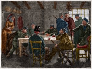 Szicíliai maffia a 19. században: Szicíliai maffiózók által 1873-ban eltörölt földbirtokos kihallgatása. Metszet 1873-ból. alkotó: French School