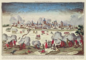 Albert de Saxe-Teschen Lille ostroma és bombázása, 1792. szeptember-október (színes metszet) alkotó: French School