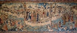 Dijon ostroma a svájciak által 1513. szeptember 7-én, Tournai gobelin, Musee des Beaux Arts de Dijon. alkotó: French School
