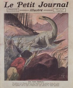 Plesiosaurus észlelése Patagóniában, a Le Petit Journal címlapillusztrációja, 1922. április 9. alkotó: French School