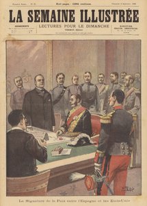 A spanyol-amerikai háború ellenségeskedéseinek befejezéséről szóló békejegyzőkönyv aláírása, Washington DC, 1898. augusztus 12. alkotó: French School