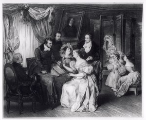 A házassági szerződés aláírása az ügyvédi irodában, 1840 körül alkotó: French School