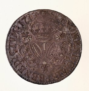Ezüst francia eku (scude), XIV. Lajos király uralkodása (1643-1715) 1713 Átm. 4 cm Nápoly, museo archeologico alkotó: French School