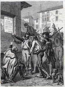 Katonák, az Ön igényei nagyok: francia katonák felolvassák Bonaparte tábornok 1799. novemberi kiáltványát - 1865-ös metszet Louis Adolphe Thiers „Histoire du Consulate et de l