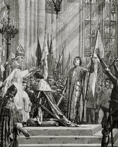 Szent János Ark (1412-31) VII. Károly koronázásán (reg.1422-61) 1429-ben (metszet) alkotó: French School