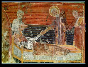 Szent Severinus († 507) a Chateau-Landon templomban meggyógyította I. Clovis (465-511) másolatát egy 12. századi eredetiről (lásd még: 240221) alkotó: French School