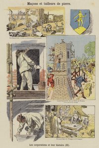Kőművesek és kőművesek (színes litográfia) alkotó: French School