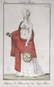 Szalmakalap szalaggal, divattányér a Costumes Parisiens-től, 1799 alkotó: French School
