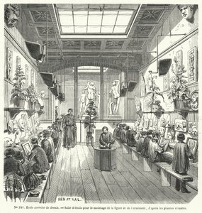 Diákok egy szabad rajziskola osztályában, Franciaország (metszet) alkotó: French School
