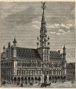 Villámhárító rendszer a brüsszeli városházán a 19. században - Metszet a "Mindenki számára elérhető tudományok - Népszerű fizika és kémia" című könyvbe Alexis Clerc - 19. század vége - Magángyűjtemény alkotó: French School