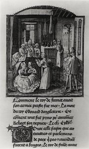 T.2 Fol.111 III. Eduárd angol király halála a Shene kastélyban, Froissart krónikájából, 15. század vége (vellum) (f/w fotó) alkotó: French School