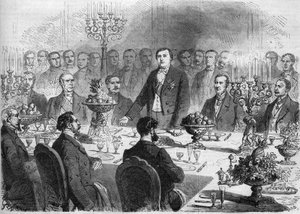 Díszasztal azon a banketten, amelyet a Szuezi-csatorna részvényesei M. de Lessepsnek ajánlottak fel 1864. február 11-én a párizsi Palais de l