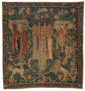Gobelin, Sibylla Hellespontica és Phrygia (egye a hat szibilla készletének, amely 46.134-46.139-ből áll), „The Rothamsted Tapestries”, készült Flandriában, Tournaiban vagy Brüsszelben, Belgiumban, 1530 körül (gyapjú) alkotó: French School