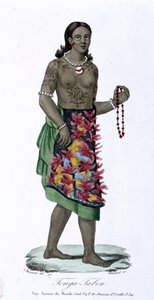 Tattooed woman from Tonga-Tabou - in “” Bibliotheque universelle des voyages”” par Albert-Montémont, ed. Armand-Aubrée, vol.17 alkotó: French School