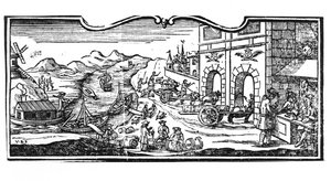 Adóhivatal a borok és szeszes italok városának bejáratánál, az Államtanács 1707. március 22-i rendelete, a párizsi államtanács 1739. évi nyilvántartásaiból (részlet) (lásd a alkotó: French School
