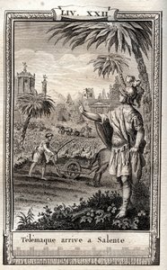 Teemaque visszatér Salentéba (Salento) – Monnet 1798-as metszete Francois de Salignac de La Mothe-Fenelon dit Fenelon „Les Aventures de Telemaque, fils d