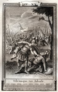 Telemaque megöli Adrastét – Monnet 1798-as metszete Francois de Salignac de La Mothe-Fenelon dit Fenelon „Les Aventures de Telemaque, fils d