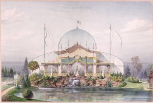 Sátor és nagy üvegház a párizsi egyetemes kiállítás kertjében 1867-ben (akvarell, papír) alkotó: French School
