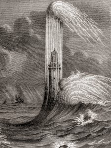 A 18. századi Eddystone világítótorony, amelyet John Rudyard épített, Eddystone Rocksban, Rame Head közelében, Angliában, a „Les Merveilles de la Science”-ből, megjelent 1870 körül (metszet) alkotó: French School