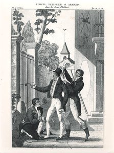 A színész Clozel mint elegáns, Louis Benoit Picard (1769-1828) "Les Deux Philibert" című vígjátékából, kb. 1818 (metszet) (fekete -fehér fotó) alkotó: French School