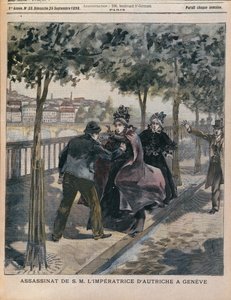 Erzsébet (1837-98) Ausztria császárnéjának meggyilkolása Genfben, a LAnnee Illustree címlapja, 1898. szeptember 25. (színes metszet) alkotó: French School